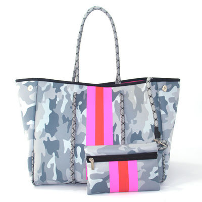 Logo personnalisé accepté sac de plage en néoprène sac à main pour femmes conception perforée