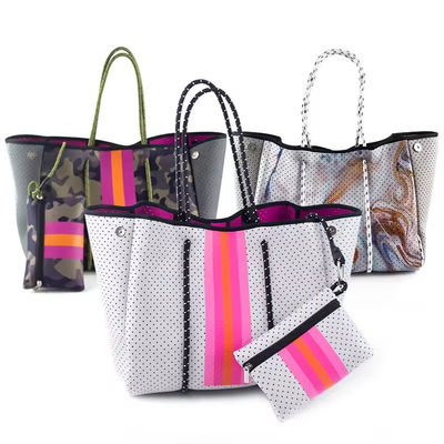 Logo personnalisé accepté sac de plage en néoprène sac à main pour femmes conception perforée