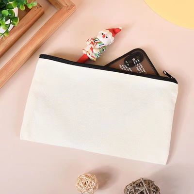 Logo personnalisé imprimé sur toile Fermeture à glissière Sac de maquillage blanc pour les voyages et le stockage de cosmétiques