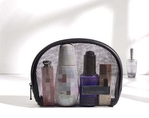 Sac de lavage de voyage léger, sac de maquillage cosmétique en maille de mode, avec logo personnalisé imprimé