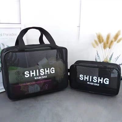 Sac de maquillage en maille de nylon simple personnalisé pour les toilettes et le stockage de cosmétiques en noir