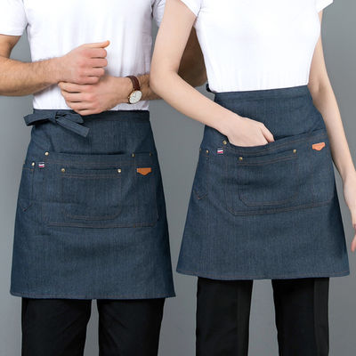 Polyester coton mélange demi taille tablier avec matériel denim et impression de logo personnalisé