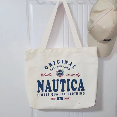 Deux courroies d'impression de sacs à main de toile ordinaire avec logo personnalisé Polyester revêtement de coton sac de magasinage