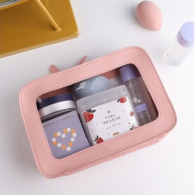 Sac cosmétique en cuir rose avec OEM/ODM acceptable et type de motif solide
