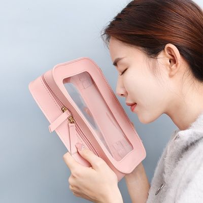 Sac cosmétique en cuir rose avec OEM/ODM acceptable et type de motif solide