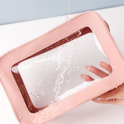 Sac cosmétique en cuir rose avec OEM/ODM acceptable et type de motif solide