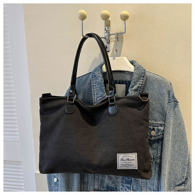 Aucune décoration coton gros sac à main avec poche et fermeture à glissière Logo imprimé sur mesure