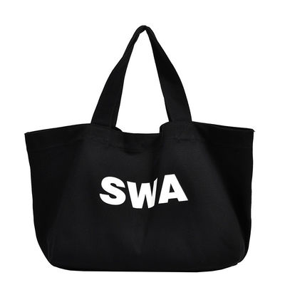 Sac à main en toile de grande taille, en coton, à poche et fermeture à glissière