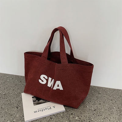 Sac à main en toile de grande taille, en coton, à poche et fermeture à glissière