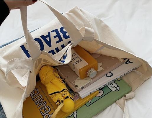 Fermeture ouverte épaissie recyclable en toile de coton ordinaire sac de magasinage avec logo imprimé sur mesure