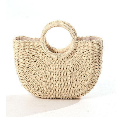 Sac à main de plage de paille de taille moyenne avec imprimés de mode et dessins animés de Bali
