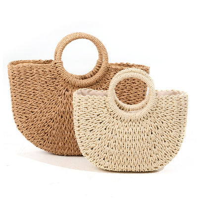 Sac à main de plage de paille de taille moyenne avec imprimés de mode et dessins animés de Bali