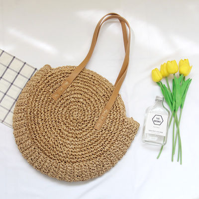 Sac à main en crochet pour femmes, gros, rond, de couleur marocaine, sac à paille