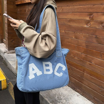 Sac de plage tissé en denim imprimé sur mesure avec style en boucle douce et accepté OEM / ODM