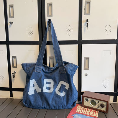Sac de plage tissé en denim imprimé sur mesure avec style en boucle douce et accepté OEM / ODM