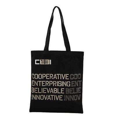 La vie quotidienne de l'école Logo imprimé sur mesure Reutilisable Plain Noir Amical Coton Sac à dos de toile