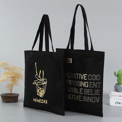 La vie quotidienne de l'école Logo imprimé sur mesure Reutilisable Plain Noir Amical Coton Sac à dos de toile