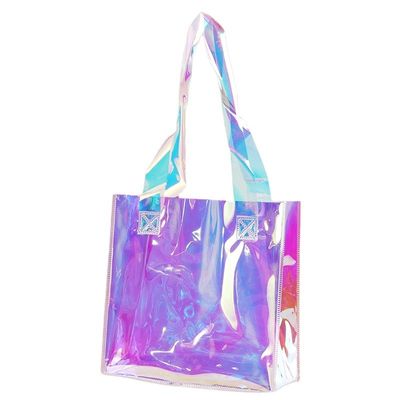 Sac laser PVC personnalisé en jute moyenne pour achats holographiques transparents en plastique recyclé
