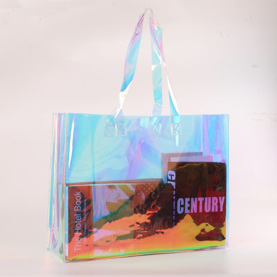 Sac laser PVC personnalisé en jute moyenne pour achats holographiques transparents en plastique recyclé