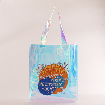 Sac laser PVC personnalisé en jute moyenne pour achats holographiques transparents en plastique recyclé