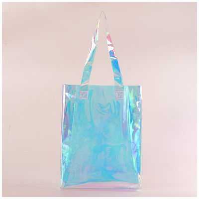 Sac laser PVC personnalisé en jute moyenne pour achats holographiques transparents en plastique recyclé