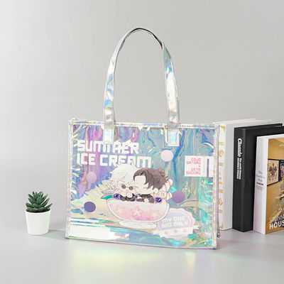 Sac laser PVC personnalisé en jute moyenne pour achats holographiques transparents en plastique recyclé