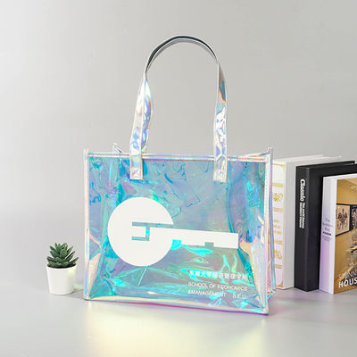 Sac laser PVC personnalisé en jute moyenne pour achats holographiques transparents en plastique recyclé