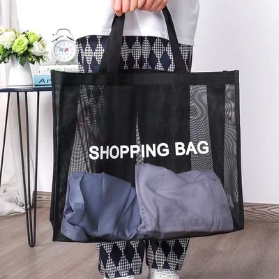 Logo personnalisé Stockage réutilisable Marché de l'épicerie Expédition Recyclé Beach Net Mesh Tote Bag