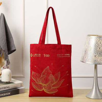 Logo personnalisé imprimé sacs de toile en noir rouge rose bleu violet couleurs réutilisables