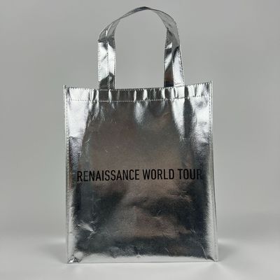 Sac de magasinage écologique Lamination en or Sac métallique en argent non tissé avec logo personnalisé