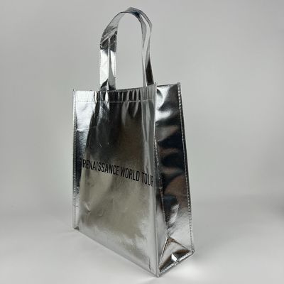 Sac de magasinage écologique Lamination en or Sac métallique en argent non tissé avec logo personnalisé
