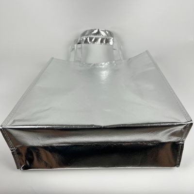 Sac de magasinage écologique Lamination en or Sac métallique en argent non tissé avec logo personnalisé