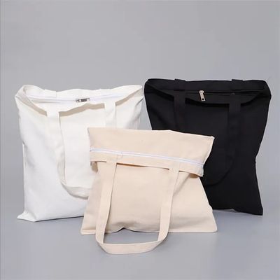 Design personnalisé Couleur naturelle 100% coton toile sac à main avec fermeture à glissière pour Eco Shopping