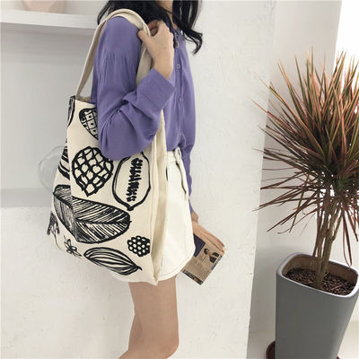 Style Impression de feuilles Sac de toile épais Grande capacité Étiquette personnalisée
