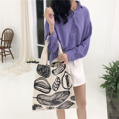 Style Impression de feuilles Sac de toile épais Grande capacité Étiquette personnalisée