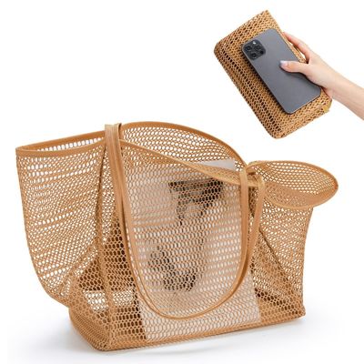 Sac de plage en maille réutilisable personnalisé sac à main de grande capacité pour les voyages en plein air des femmes