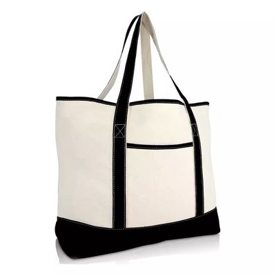Logo personnalisé Imprimé Gros sac à main de magasinage organique simple avec logo personnalisé de poche