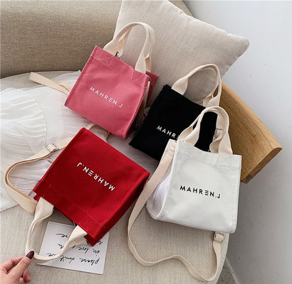 Couleur personnalisée Petite femme toile de coton sac à main avec logo imprimé sur mesure