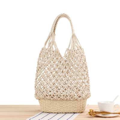 Les dernières nouveautés de la mode Couleur personnalisée Tricot creux sac de plage tissé sac à main de paille