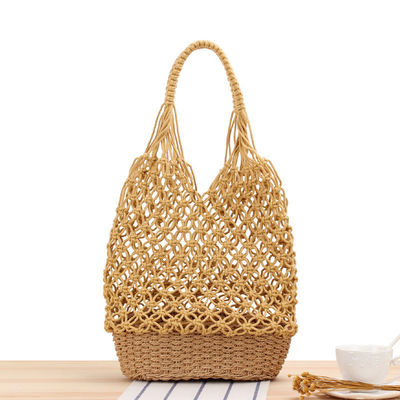 Les dernières nouveautés de la mode Couleur personnalisée Tricot creux sac de plage tissé sac à main de paille