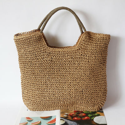 Matériau de revêtement en polyester artisanal Sac à main de paille pour femmes pour l'été