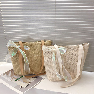 2022 mode sac à main pour femmes Fermeture à fermeture à glissière Grosse capacité Sac à main de plage à paille rayé