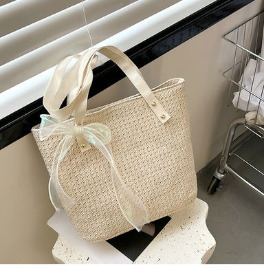 2022 mode sac à main pour femmes Fermeture à fermeture à glissière Grosse capacité Sac à main de plage à paille rayé