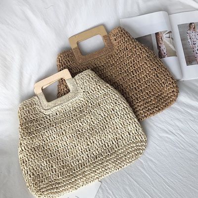 Aucune décoration sac à main en rotin portable sac à main en paille pour femmes pour les vacances d'été