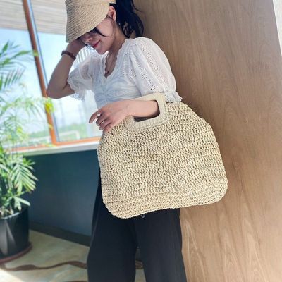 Aucune décoration sac à main en rotin portable sac à main en paille pour femmes pour les vacances d'été