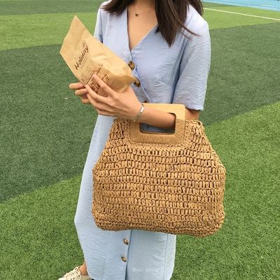 Aucune décoration sac à main en rotin portable sac à main en paille pour femmes pour les vacances d'été