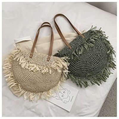 Acceptable OEM/ODM Sacs à épaule en paille à franges semi-circulaires d'été pour plage artisanale
