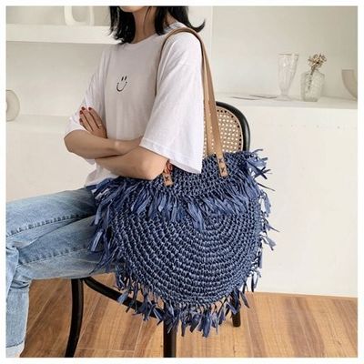 Acceptable OEM/ODM Sacs à épaule en paille à franges semi-circulaires d'été pour plage artisanale