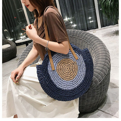 2022 Sac à main rond tissé à la plage Sac à paille avec poignée en cuir et logo personnalisé
