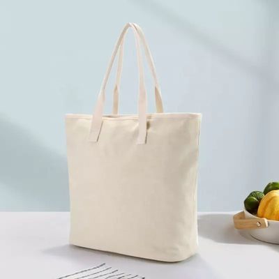 Sacs de shopping à la plage blanche avec poignée en coton et logo imprimé sur mesure